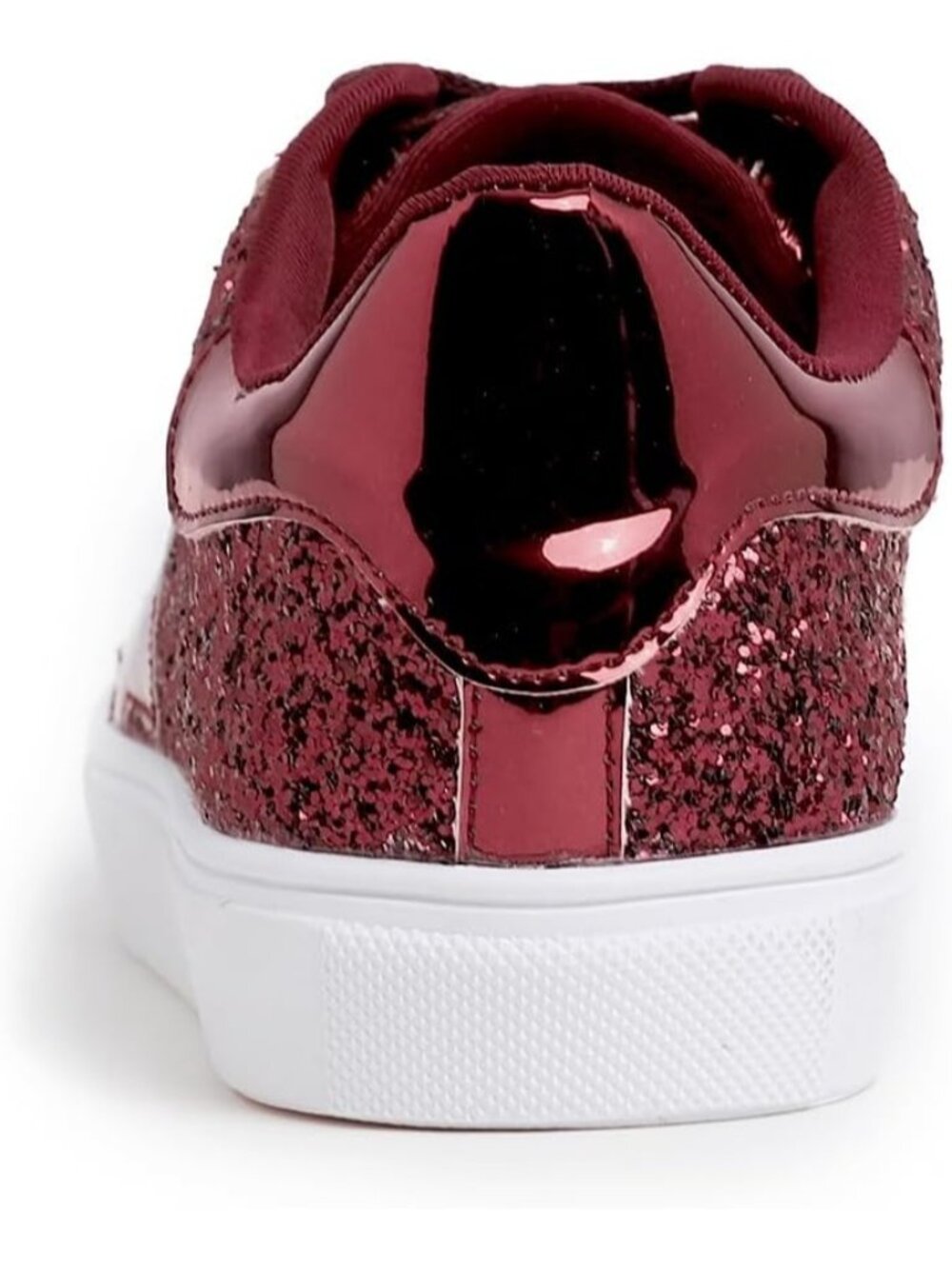 Women's Burgundy Glitter Star Lace up Sparkly Party Shiny Shoes Fashion Sneakers - Picture 6 of 6